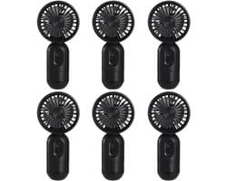 Mini draagbare ventilatoren (6 stuks), schattige, lichtgewicht handventilatoren op batterijen, 3 windsnelheden, USB-oplaadbaar, ventilatoren in de vorm van wimpers, unisex, geschikt voor kantoor, buiten, reizen en kamperen - Zwart