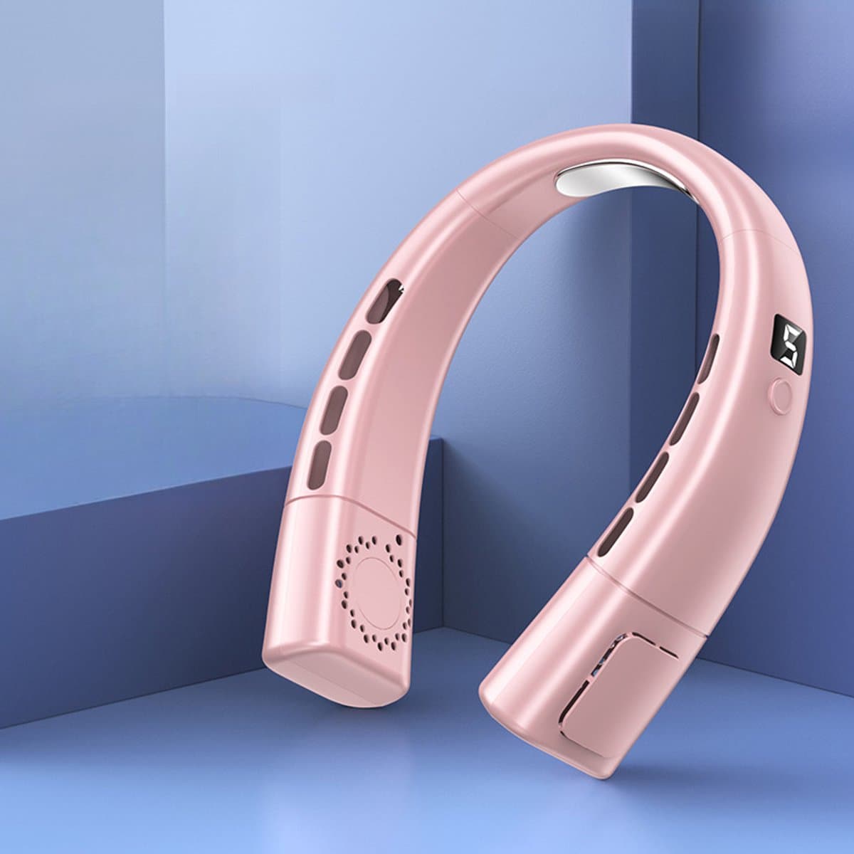 Draagbare nekventilator - USB oplaadbare persoonlijke ventilator - Draadloze koeling zonder bladen - Koelventilator - Digitaal display - Roze — afbeelding 1