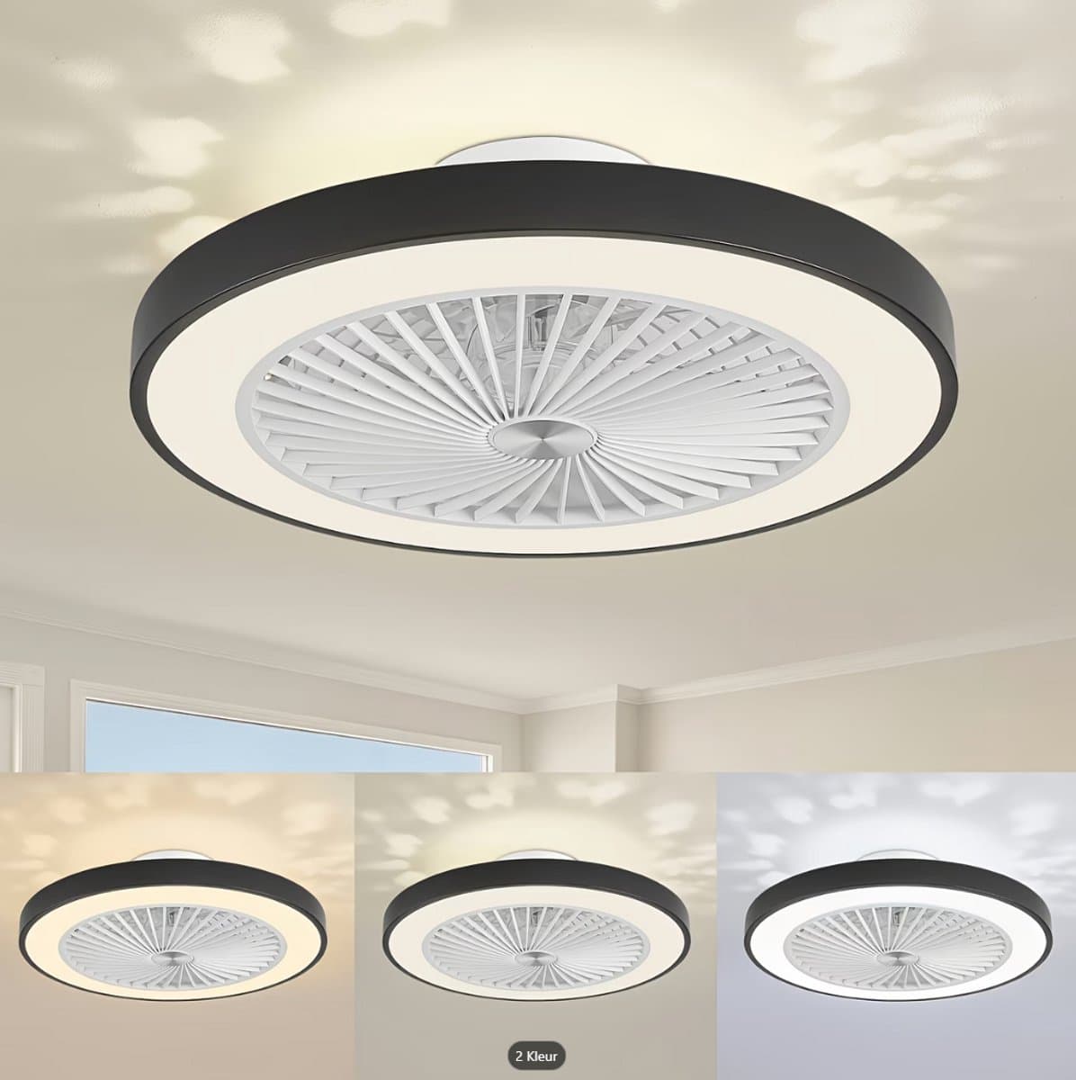 LuxiLamps | Plafondventilator | LED | Dimbaar | 3 Snelheden | 55 cm | Moderne Lamp | Plafondlamp | Ventilatorlamp | Zwart | Woonkamerlamp — afbeelding 1