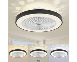 LuxiLamps | Plafondventilator | LED | Dimbaar | 3 Snelheden | 55 cm | Moderne Lamp | Plafondlamp | Ventilatorlamp | Zwart | Woonkamerlamp