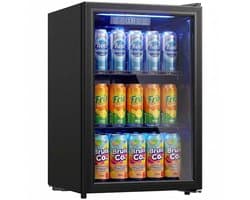 HOMCOM – Stil – Drankkoelkast – 70L/70 blikjes – gehard glas, verstelbaar-Zwart