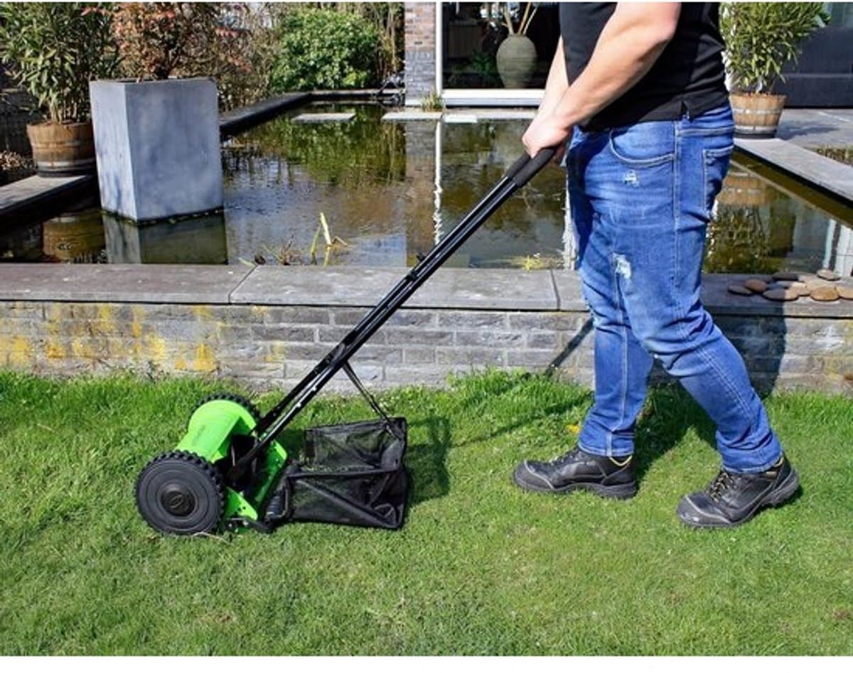 Handgrasmaaier 30 cm - Cilindermaaier Tuin - Gazon Onderhoud - 4 Hardmetalen Bladen - 18L Opvangbak — afbeelding 1