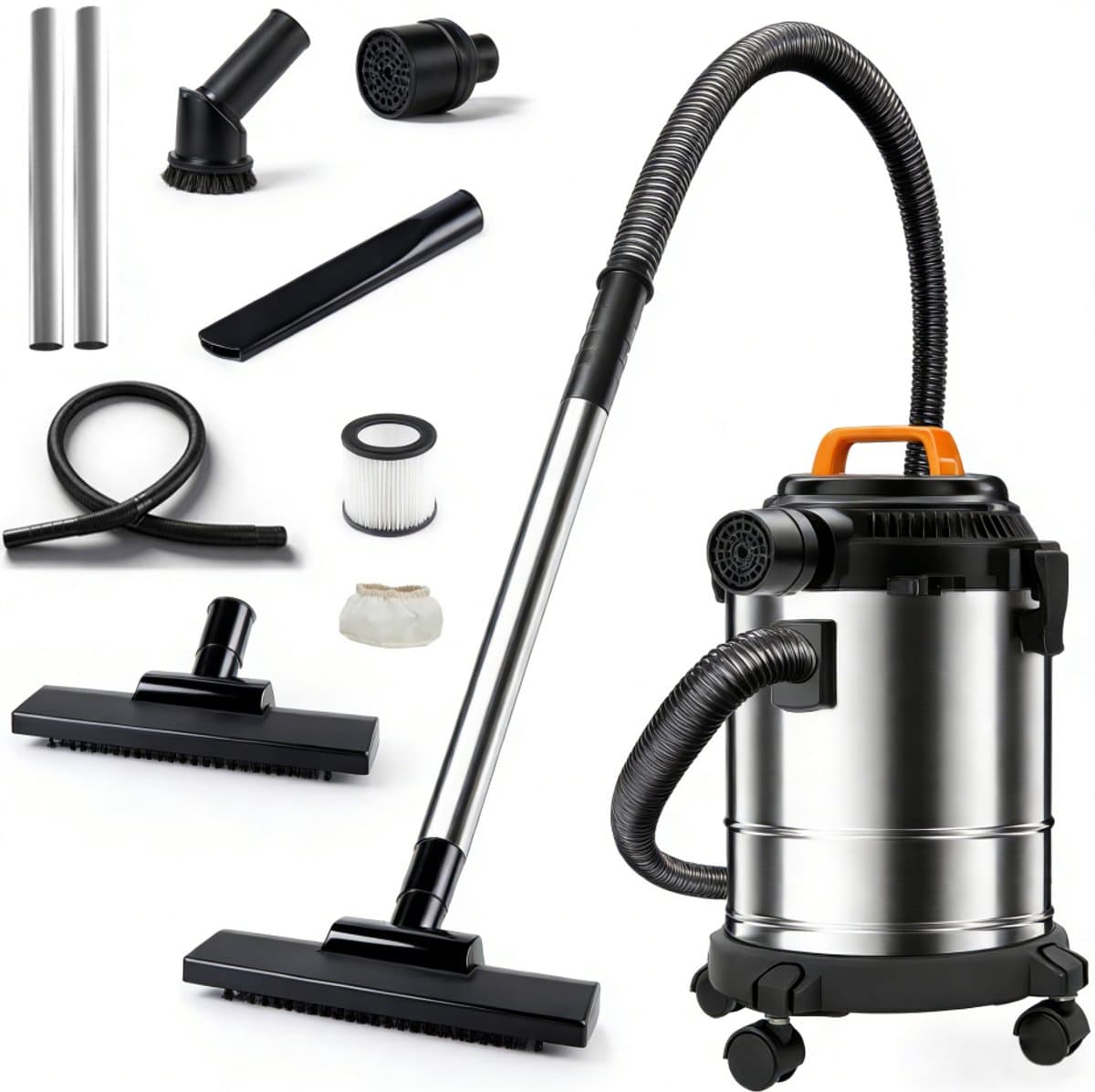 Fuegobird - Electric wet and dry vacuum cleaner - krachtig 2000W - Grote capaciteit 18 L - 4m cord - Blower connection - 7 accessoires - 1.6 m plastic hose - HEPA filterl - Bouwstofzuiger - RVS zuiger — afbeelding 1