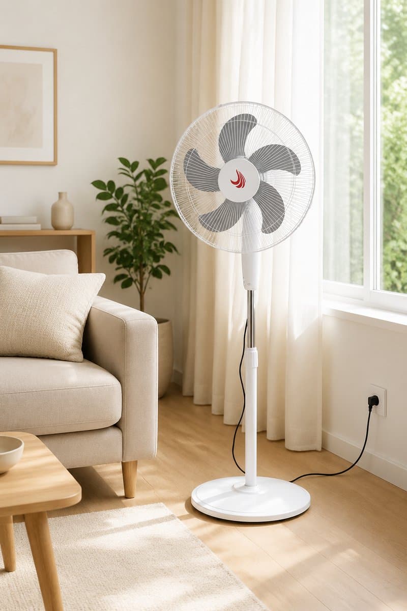 Staande ventilator 40cm-45watt-5 bladen -3 snelheden-wit — afbeelding 1
