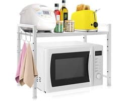 SnelShoppen - Microwave Rack, Magnetron Stand, Carbon Staal, Keuken Werkblad, Sterk en Stabiliteit, Wit, 2-Niveaus, Voor Magnetrons en Keukenapparaten