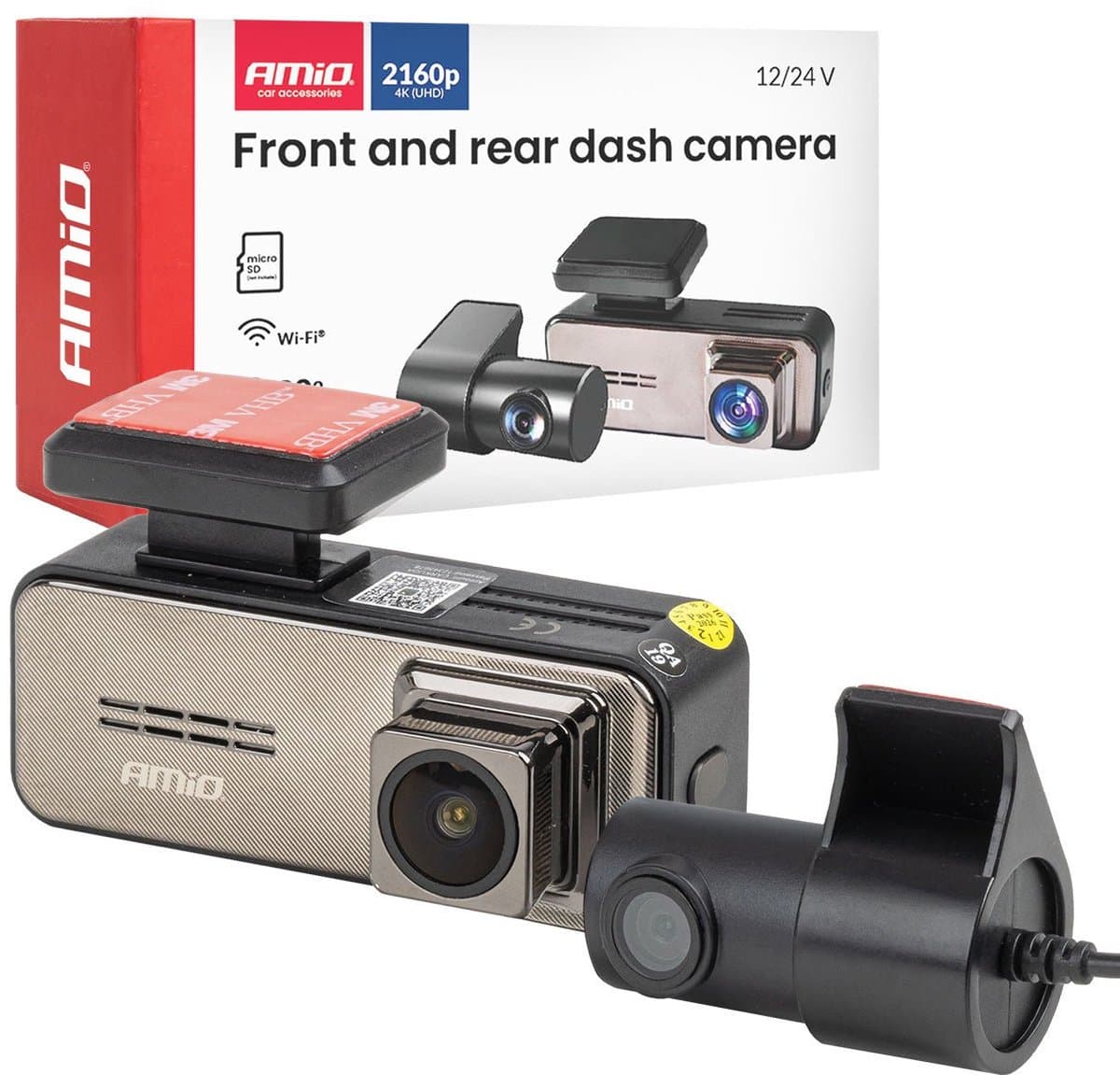 AMiO Dashcam Voor en Achter 4K + 2K WLAN – UHD Dual Camera 3840x2160 2560x1440 WiFi – 512GB Ondersteuning – 3.2” Display G Sensor Parking Mode — afbeelding 1