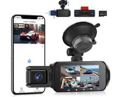 SnelShoppen - VECHTEL 2K WLAN Dashcam Auto met 3 Inch IPS-Display, Nachtzicht, SD 128 GB, G-Sensor, 24 Uur Parkeermodus, Loopopname en Achteruitrijass