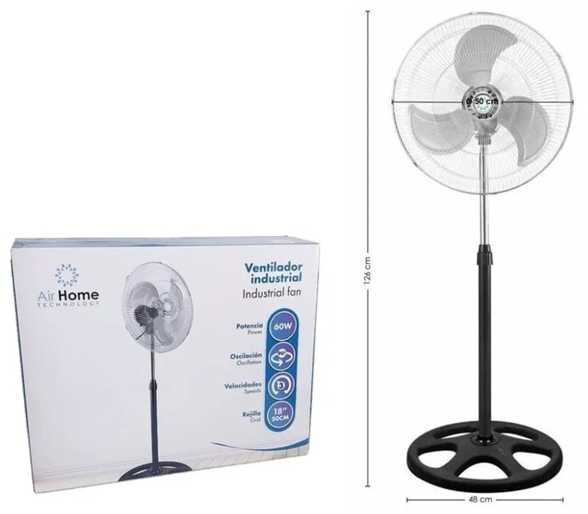 Chelsey-store - Ventilator - Staande Ventilator – Vloer Ventilator - Zwart/Wit - Hoogte tot 124 cm — afbeelding 1