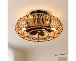 Minovia Sora Plafondlamp met Ventilator – Rotan Design – Afstandsbediening – Voor Wonen, Slapen en Werken