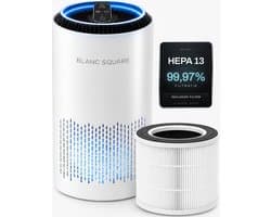 BLANC SQUARE Luchtreiniger Air Purifier PRO - Vervangbaar HEPA 13 + Koolstof filter - CADR 170m³/u 30m² - Filtert Fijnstof, Hooikoorts, Pollen en Huisstofmijtallergenen - Clean Air Slaapkamer