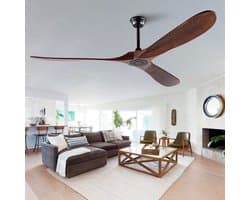 MIVRAY Plafondventilator Zonder Licht 70 Inch Walnootkleur Hout Metaal Zwart Met Afstandsbediening 6 Snelheden Voor Grote Ruimtes
