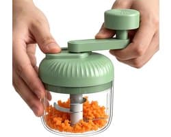 Voedselhakselaar Handslinger - Mini Keukenmachine Hakmolen - Maaltijden Bereiden - 3-Traps Verstelbaar - 15x10x15 cm - Groen