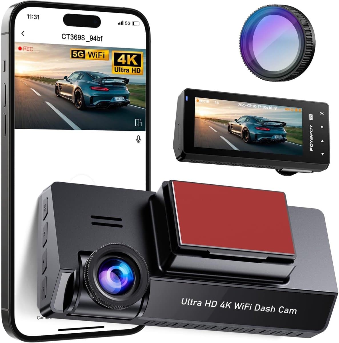 Dashcam 4K – 5G WiFi – CPL-filter – Nachtzicht – 64GB SD-kaart – 24U Parkeermodus – 170° Groothoek — afbeelding 1