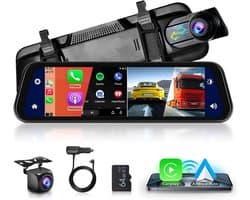 Spiegel Dashcam Carplay Draadloze Android Auto Bluetooth 24,5 cm (9,66 inch) IPS Touchscreen Voorcamera Achteruitrijcamera Waterdicht Nachtzicht WDR Auto Achteruitkijkspiegel Parkeermonitor