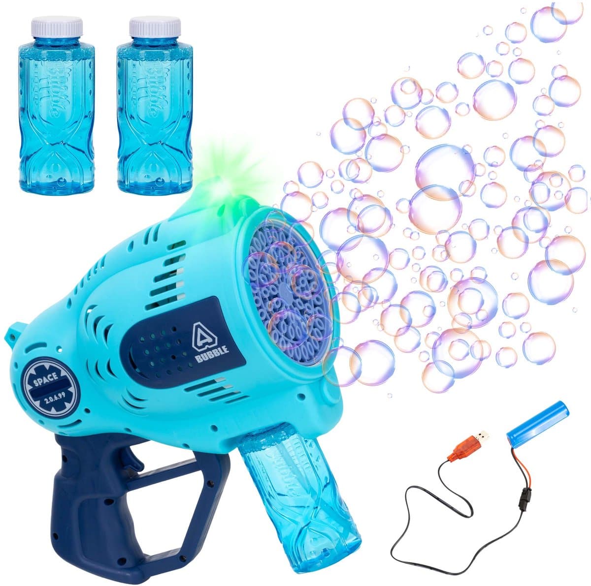 Springos Bellenblaasmachine - Bellenblaas Pistool - Bellenblazer - Bubble gun Volledig Elektrische Bubbel Gun met Reservoir - Blauw -Led Verlichting — afbeelding 1
