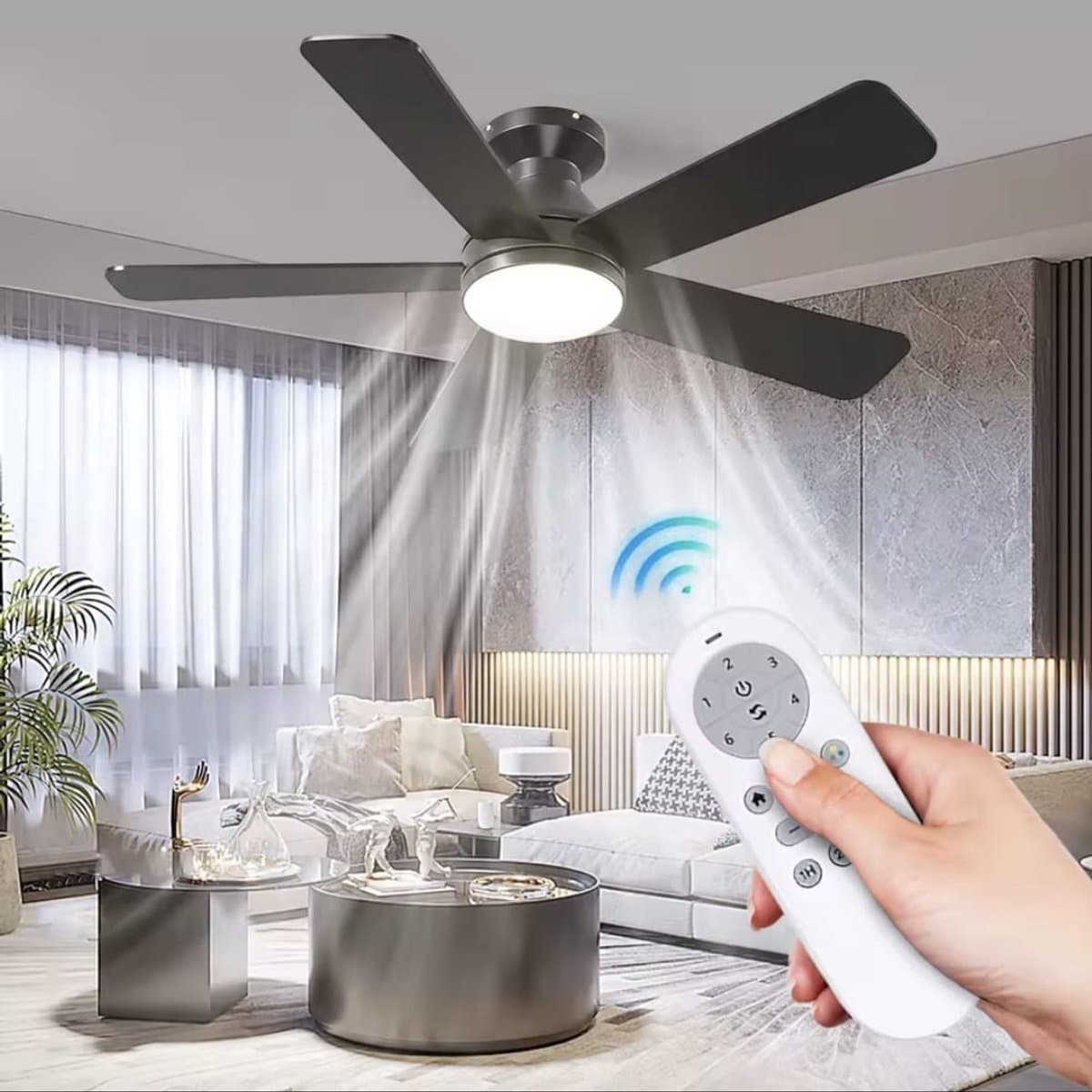 Plafondventilator Ø132 cm - 3 Temperaturen - Fluisterstil - Met Afstandsbediening - 6 Snelheden - Timer - Zomer/Winter functie - Zwart - 48W — afbeelding 1
