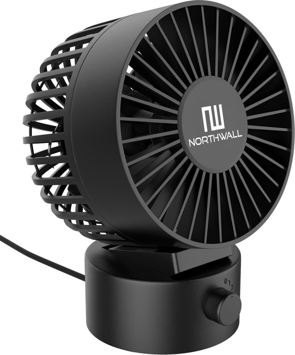 Northwall Mini USB Ventilator - Tafelventilator Zwart - Stille Mini Fan - Retro Bureau Ventilator - Klein, Stil en Geruisloos - Dual Motoren - Kantelbaar - 2 Snelheden — afbeelding 1