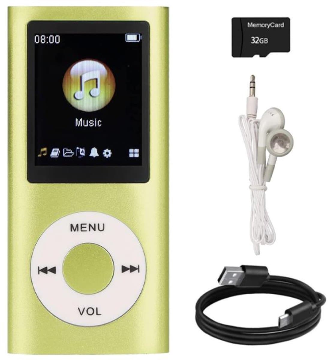 MP3 Speler met Bluetooth - Incl. 32GB SD Kaart - Digitaal 1,8-inch LCD-scherm - USB - FM-radio - Spraakrecorder - E-book - Dicatafoon - Ideaal voor Sport, Kinderen en Volwassenen - Groen — afbeelding 1