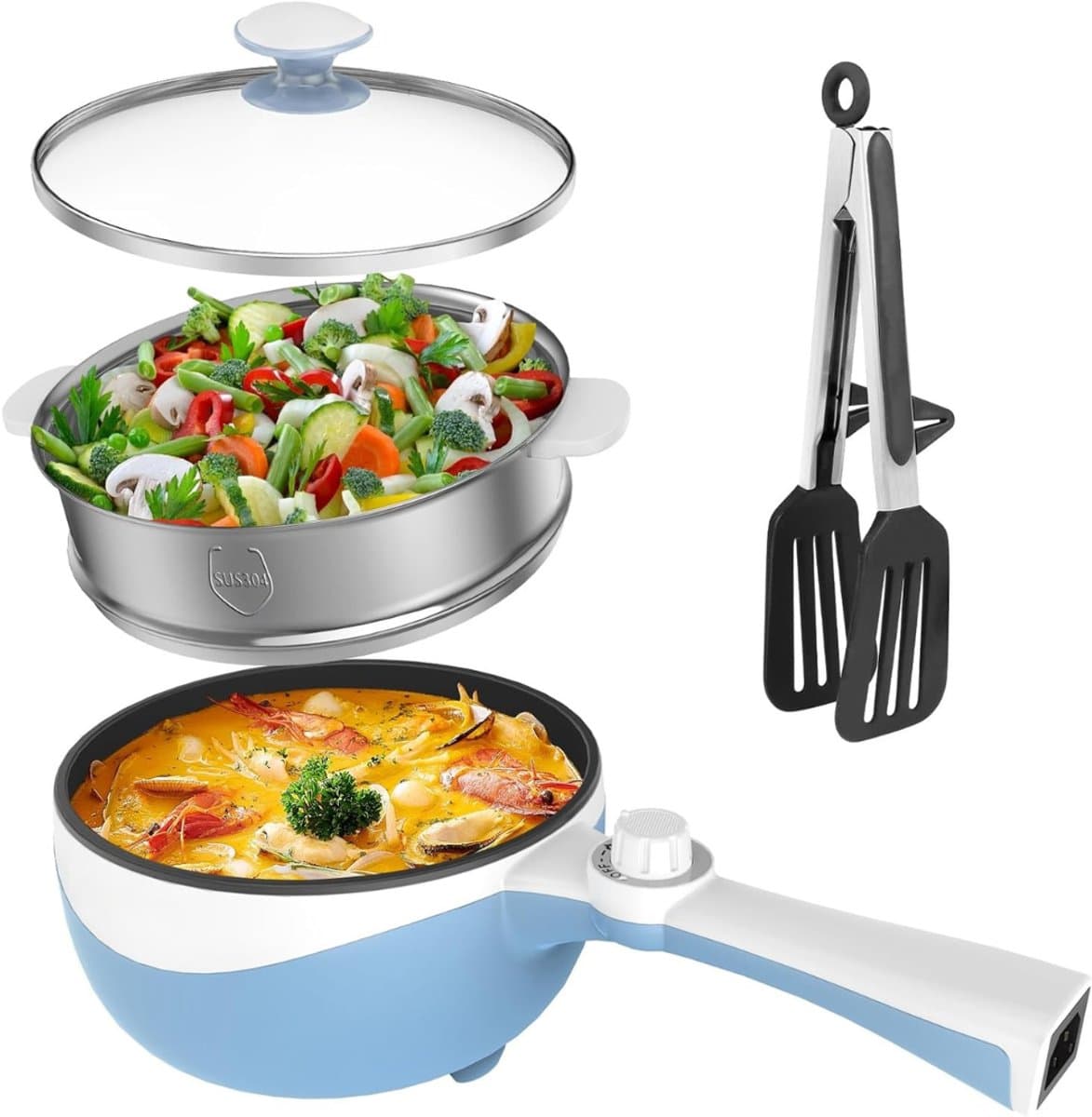VIN® Hotpot Electrisch Chinees – Kaasfondue Pan Elektrische Multipan – Multifunctioneel 1.7L - Chinese Fondue 200/600Watt – Saute Pan – Friteuse – Hete Pan- Stomer – Langzame Kookplaat – Gemakkelijk Schoon te Maken - Blauw — afbeelding 1