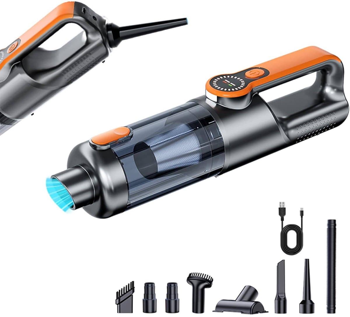 Snoerloze Handheld Autostofzuiger - 17000PA 2 In 1 Vacuum-Luchtpomp - USB Type-C Oplaadbaar - Autodecoratie En Huisdier Haar Reinigingsgereedschap - Krachtige En Compacte Auto Reiniging(oranje) — afbeelding 1