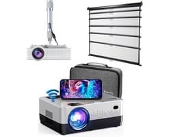 UpLiving® Thuisbioscoop set | Behuizing Zwart en 236cm Breed | 100 inch 16:9 | UpLiving™ LCD Mini Beamer met WiFi | UpLiving™ Beamerbeugel | UpLiving™ handmatig projectiescherm | Surround set Home Cinema | Projector | Mini beamer | Filmpakket