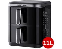 Comfy Nest CN-06177 - 2800W Airfryer - 11L - Dubbele Mand - Digitaal Opvouwbaar Zijpaneel