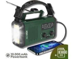 Nexvex® Pulse 1X Noodradio Powerbank 10000mAh - Solar Powerbank Zonneenergie - Noodpakket - Survival Kit Kamperen - Militaire Zaklamp LED Oplaadbaar - Draagbare Radio Wandelen - Leeslamp - Nood Kompas - Opwindbaar - Zonnepaneel - Noodrantsoen - Groen