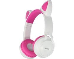 Kinder hoofdtelefoon - koptelefoon Bluetooth met led kattenoortjes miauw - wit-roze