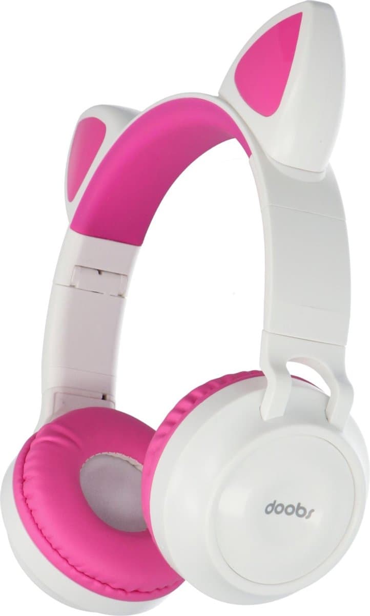 Kinder hoofdtelefoon - koptelefoon Bluetooth met led kattenoortjes miauw - wit-roze — afbeelding 1
