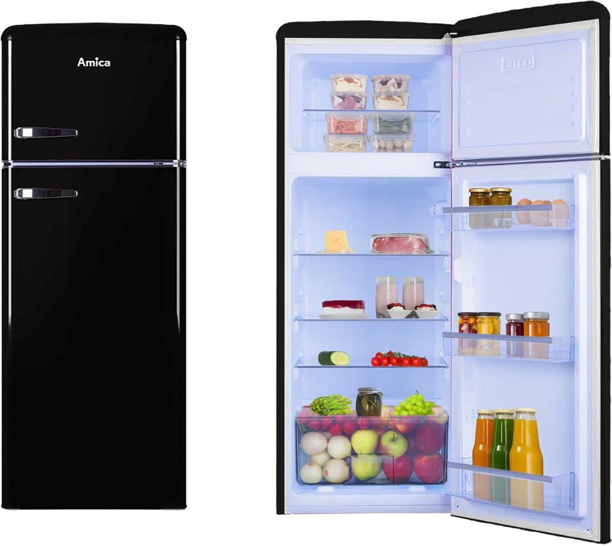 Amica Retro - Koel-vriescombinatie AR7252N - Zwart - 166.5 cm Hoog — afbeelding 1
