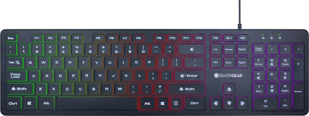 Silvergear Gaming Toetsenbord - Gaming Keyboard - QWERTY met LED - Platte Toetsen - Bedraad - Zwart — afbeelding 1