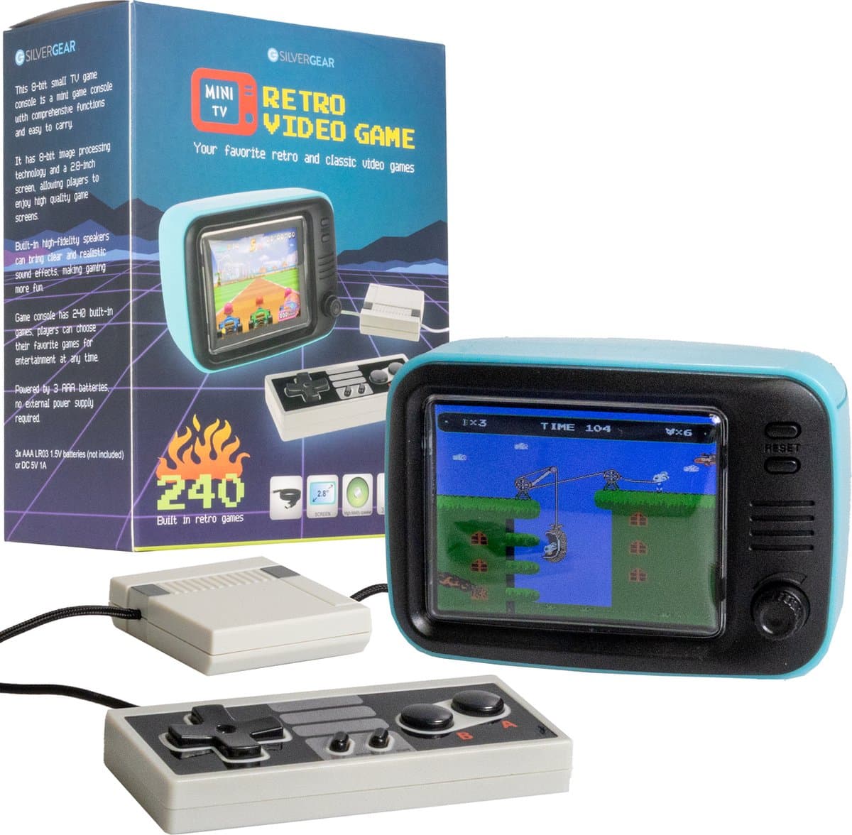 Spelcomputer met TV - 240 Spellen - Arcade - Retro Game Console - Gaming Computer - Speelgoed Jongens / Meisjes - Blauw - Silvergear — afbeelding 1