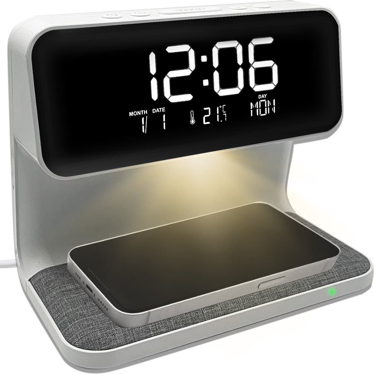 Digitale Wekker - Wake Up Light - Wekker met Draadloze Oplader - Twee Alarmen - Dimbaar - Kinderwekker - Instelbare Nachtlamp - Wit — afbeelding 1