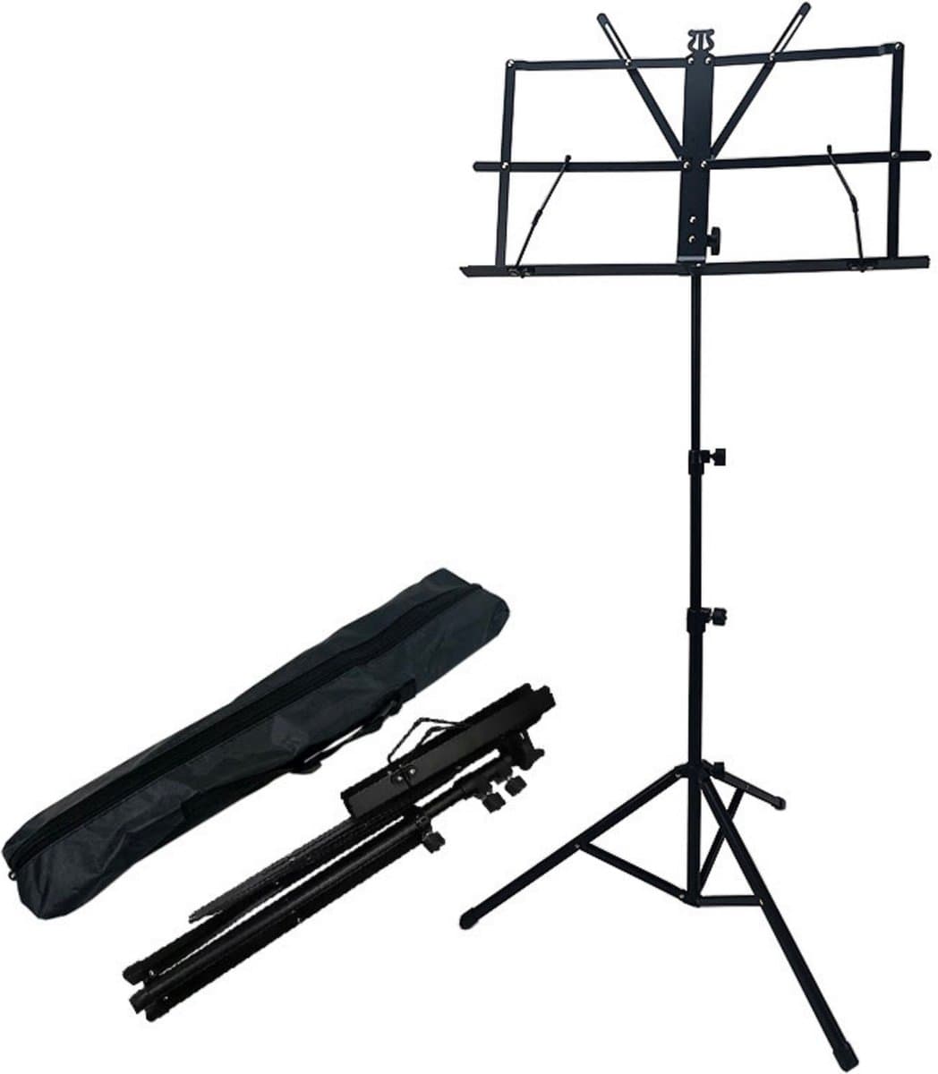 Muziekstandaard Met Tas - Opvouwbaar - Opklapbare Bladmuziek Lessenaar Houder Statief - Muziek Staander Hoog - Zwart — afbeelding 1