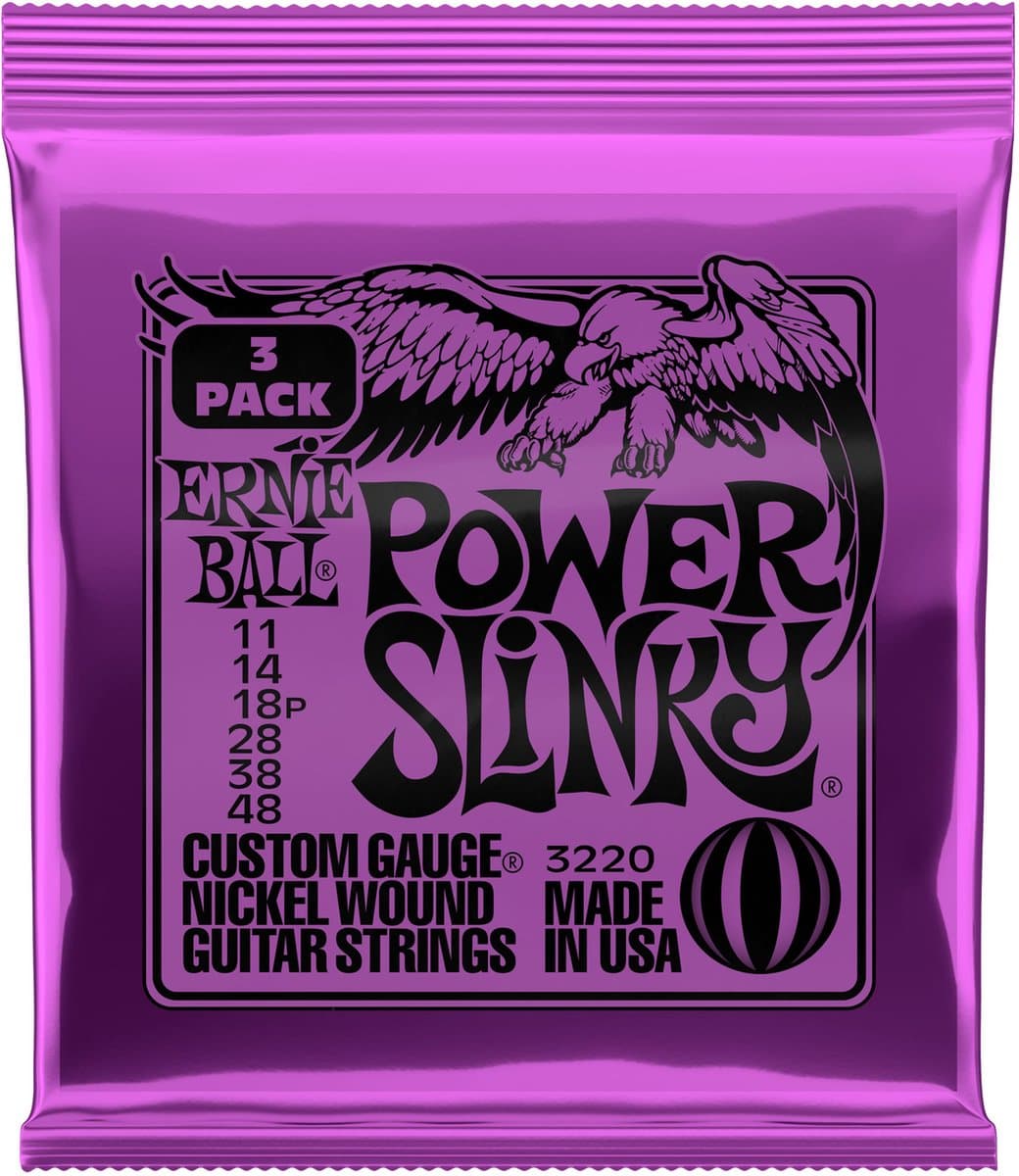 Ernie Ball Power Slinky - Elektrische Gitaarsnaren - Nickel Wound - Heavy Gauge - 11-14-18p-28-38-48 - 3-Pack Voordeelset — afbeelding 1