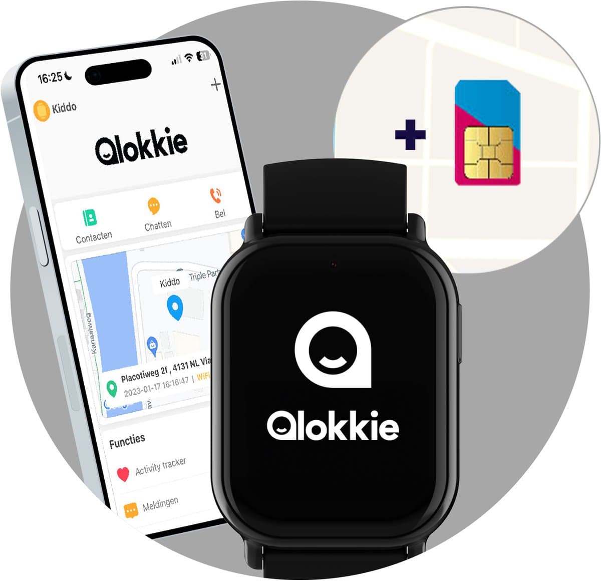 Qlokkie Kiddo Mini - GPS horloge kind - Smartwatch kinderen - GPS tracker kind met nauwkeurige locatiebepaling - GPS horloge kind met simkaart - Stel veilige zones in - SOS functie - Zwart — afbeelding 1