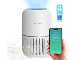 Luchtreiniger Pro met App en Vervangbare HEPA 13 Filter en UV-Lamp - Air Purifier - 165m3/u - Air Cleaner - 4 Standen - Koolstoffilter - Tegen Hooikoorts, Huisstofmijt, Allergie, Stof, Geur, Rook - Wit - Silvergear
