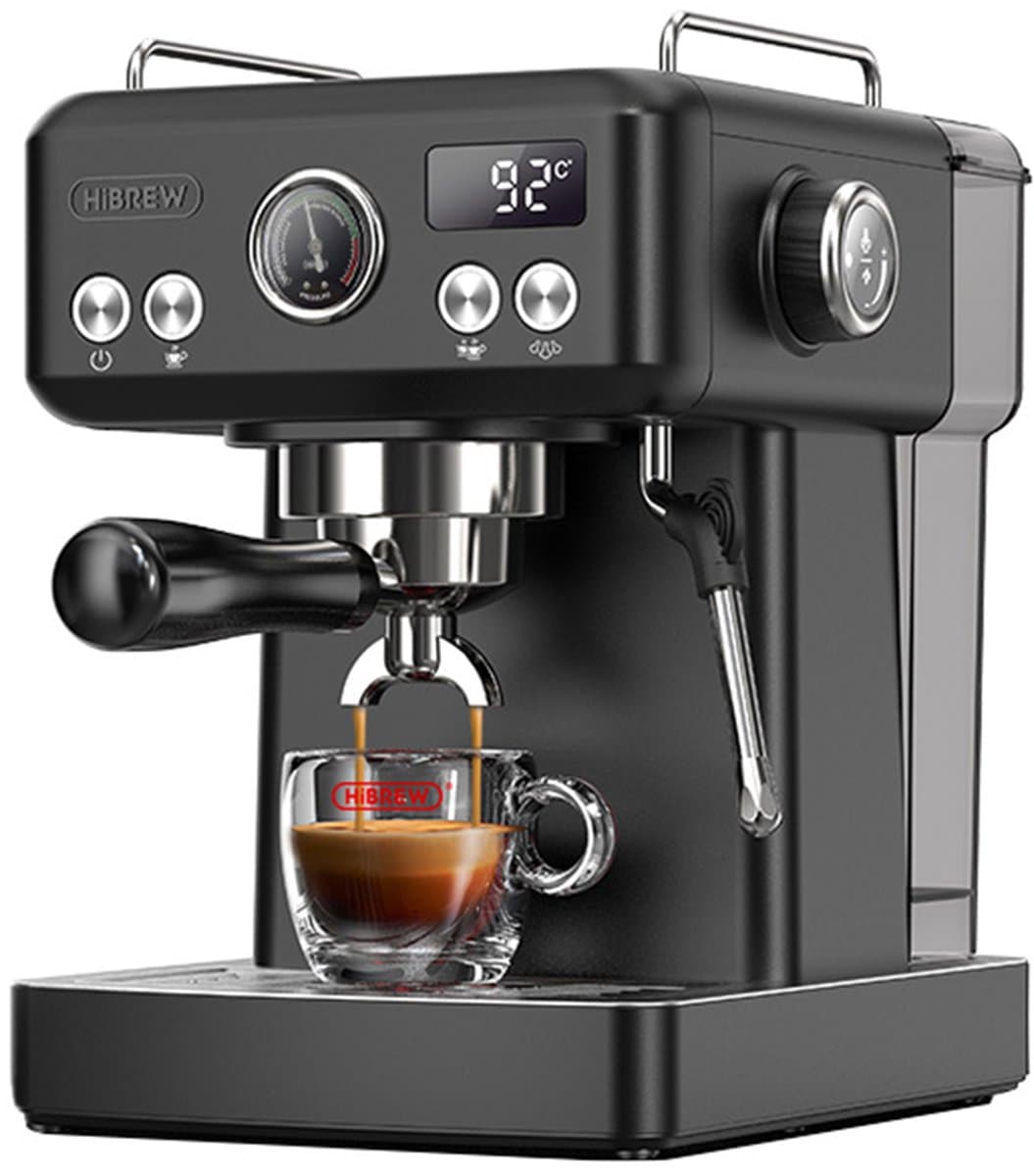 HiBREW H10A Semi Automatisch Espresso Koffiezetapparaat, 19 Bar Druk, Melkopschuimer, Temperatuur Instelbaar, 350ml Kan - Adamantine Zwart — afbeelding 1
