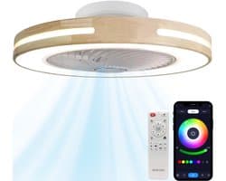 WERYOU® illuminAIR Plafondventilator - Plafonniere - Plafondventilator met Afstandsbediening - Plafondlamp - Plafond ventilator met Verlichting - Ventilator lamp - RGB Ledlamp - Hout Design
