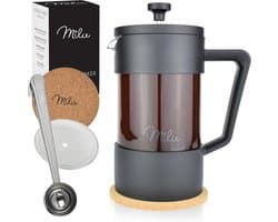 Milu French Press Koffiemaker | 350ml, 600ml, 1L | Glazen Cafetière, koffie Pers voor Thuis, Reizen en Kamperen – Inclusief Onderzetter, Lepel en Vervangingsfilter - Franse Pers Koffiezetapparaat (600 ml)