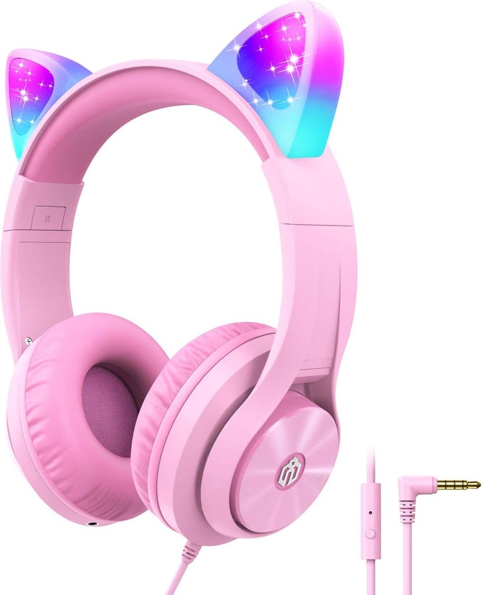 Intelectro Koptelefoon voor Kinderen - Coole LED Verlichting en Kristalhelder Geluid - 94Db Begrensd - Verschillende Lichtstanden - Ingebouwde Microfoon - Comfortabel en Draagbaar Ontwerp - Roze - Levering Sneller dan Aangegeven! — afbeelding 1