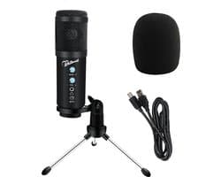 Whitemill Condensator microfoon met Tripod - USB - Gaming - Podcast - PC - Met popkap en ruisfilter - Zwart