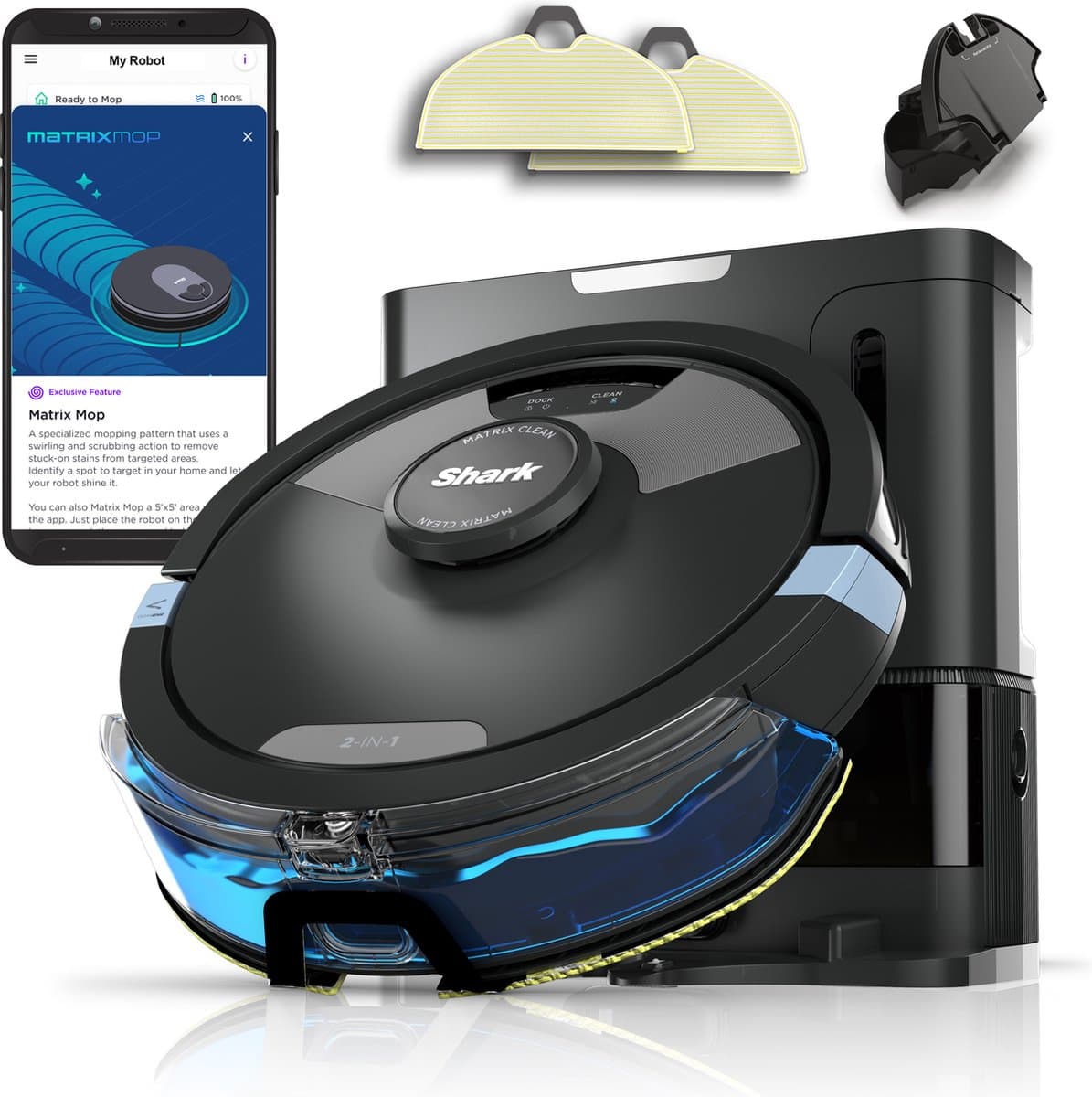 Shark Matrix Plus 2-in-1 Robotstofzuiger met Dweilfunctie en Laad/Leegstation - 360° LiDAR Sensor - Huisdieren - Dweilrobot - 2024 Model - RV2620WAEU — afbeelding 1