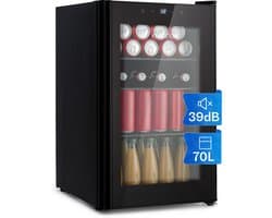 Klarstein Mini koelkast - Glazen deur - LED Verlichting - 3 Planken - 70 liter - Binnen/Buiten - 0-22°C - Zwart - Compact - Touch - Mini Fridge Kleine Koelkast Hotelkoelkast Drankkoeler Compact Koelkast