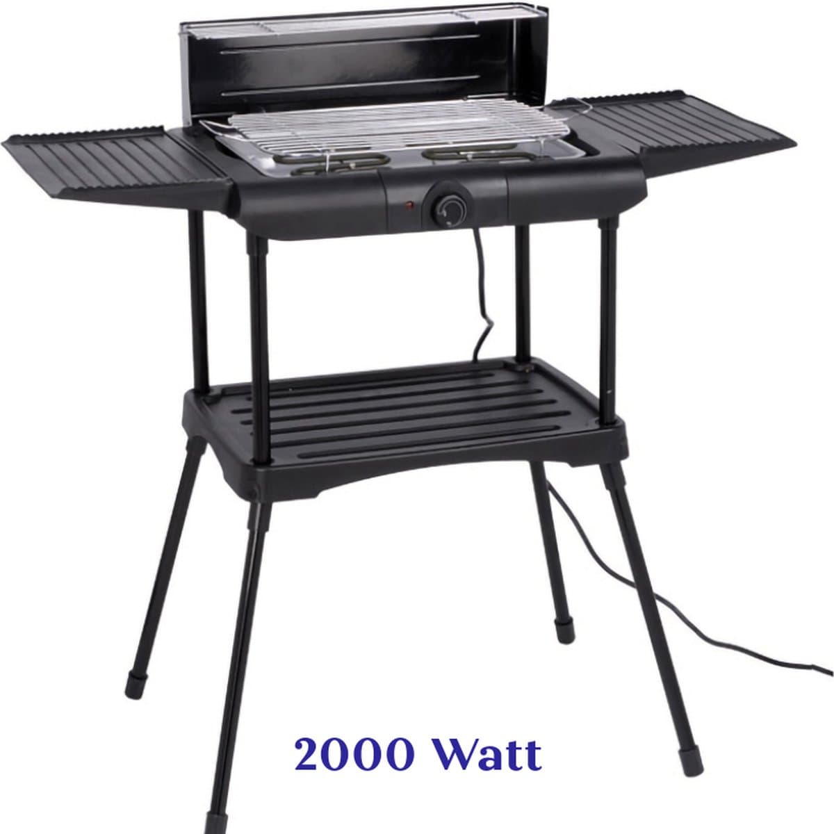 Elektrische Barbecue - 2000W- Staand Model - Grilloppervlak (LxB) 36x24 cm -Zijtafels - Compact- Zwart — afbeelding 1