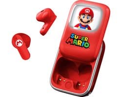 Super Mario - draadloze oordopjes - schuifdisplay met LED verlichting - met oplaadcase - touch control - lange batterijduur