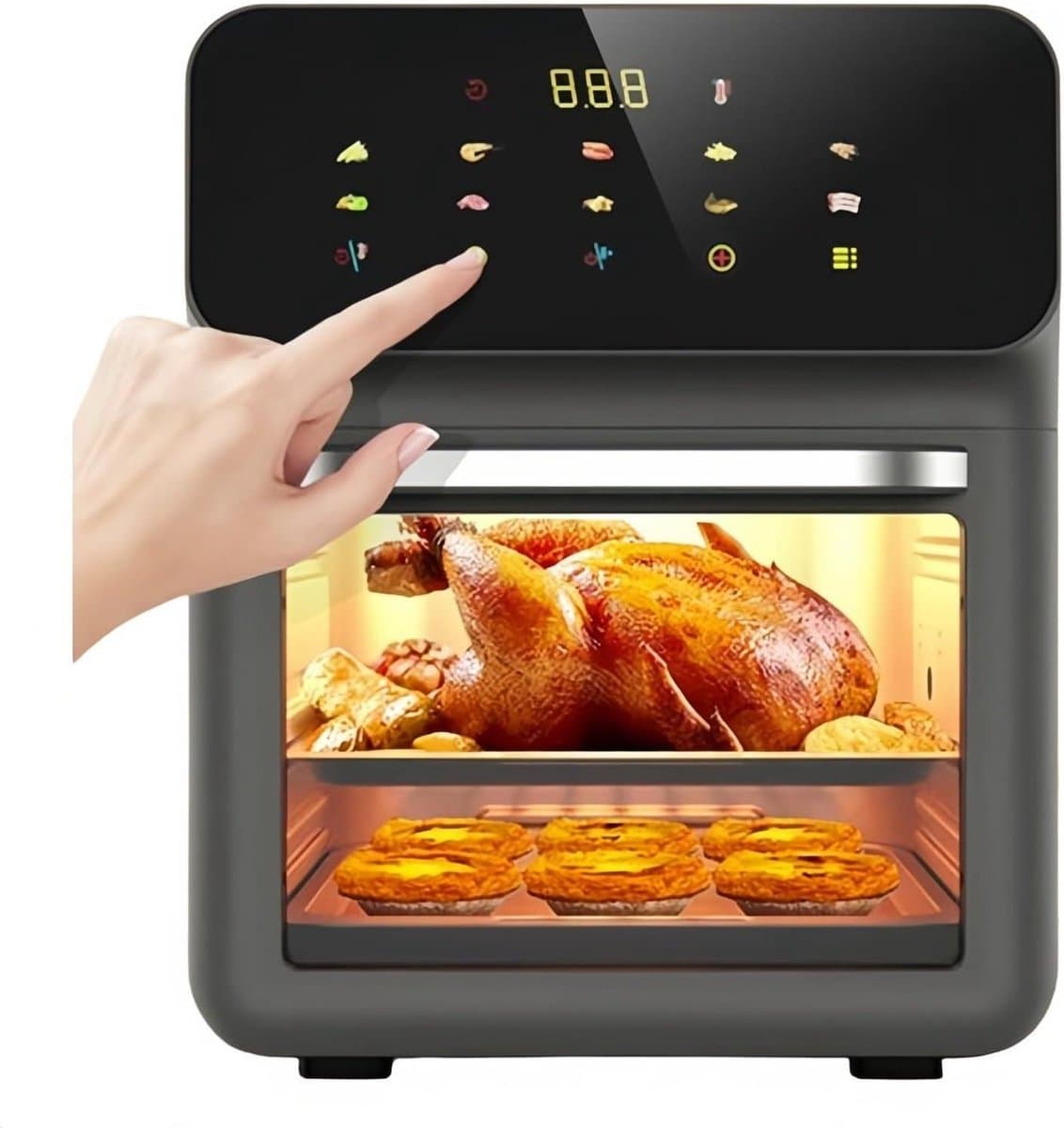 15L grote luchtfriteuse-oven, dubbele zone luchtfriteuse-oven, olievrije elektrische luchtoven, instelbare temperatuur 0-200 ℃, 1350 W, uitpakken Automatische stroomuitval — afbeelding 1