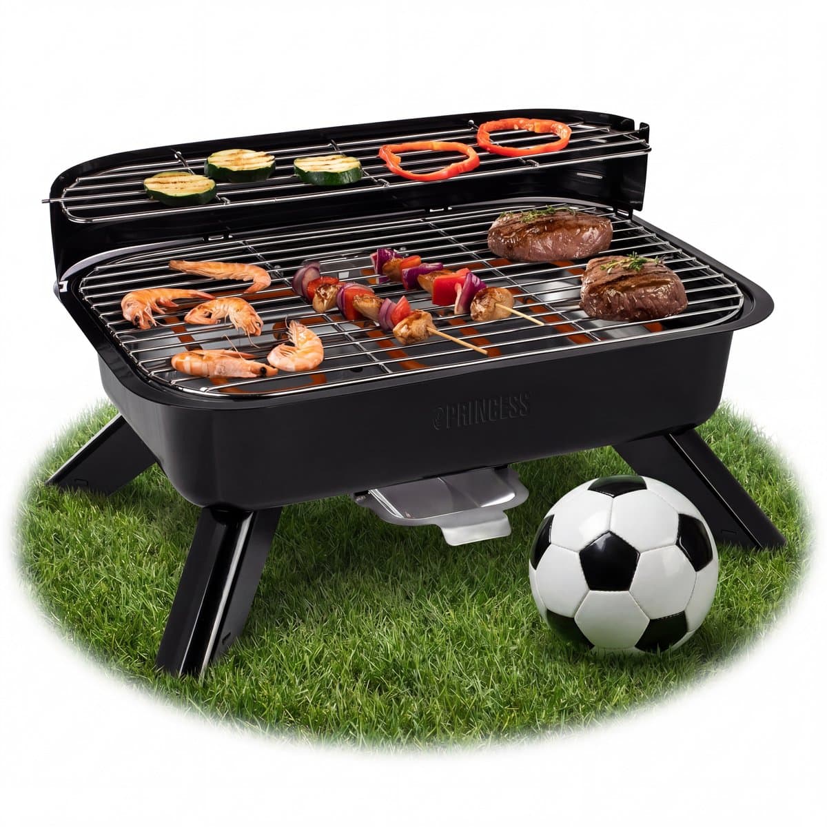 Princess 112252 Hybride Barbecue – 2000W – Elektrisch of Houtskool BBQ – Compact Tafelmodel – Ideaal voor Balkon & Camping – 44x29 cm - WK — afbeelding 1