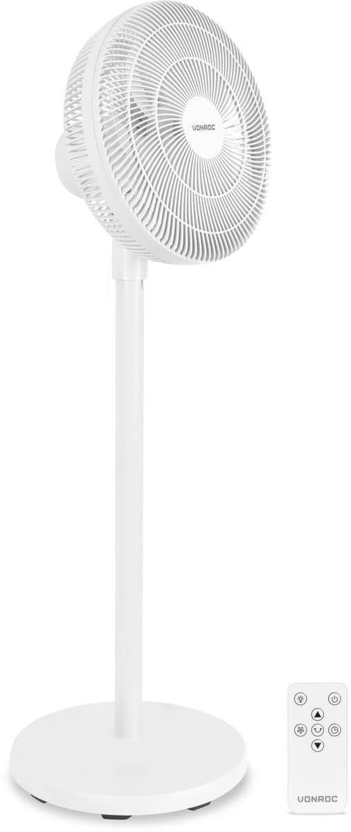 VONROC Vloerventilator - 3 snelheden – incl. afstandsbediening - timer - verstelbaar in 3 hoogtes - wit — afbeelding 1