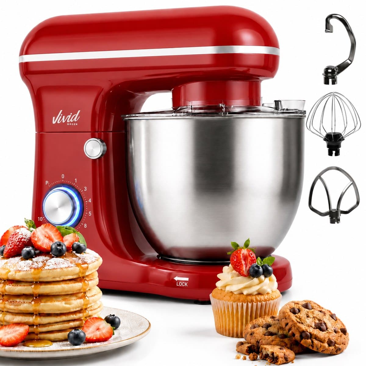 Vivid Green 1500W Keukenrobot - 5L Mengkom - 10 Snelheden - Keukenmixer - Keukenmachine - Rood — afbeelding 1